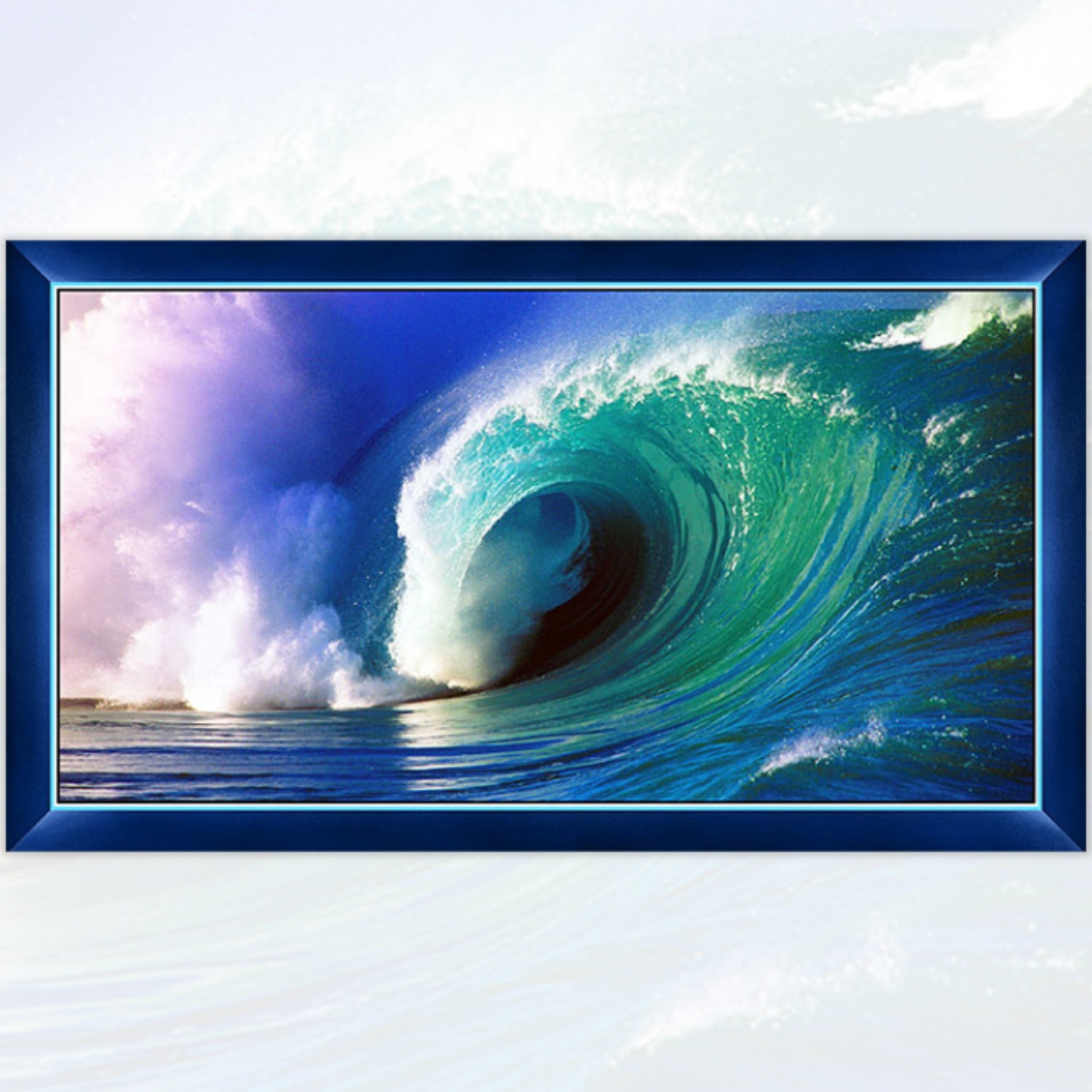 Turquoise ocean wave panel digitally printed blue water dramatic skies fabric for wall art coastal quilts and surfer gifts