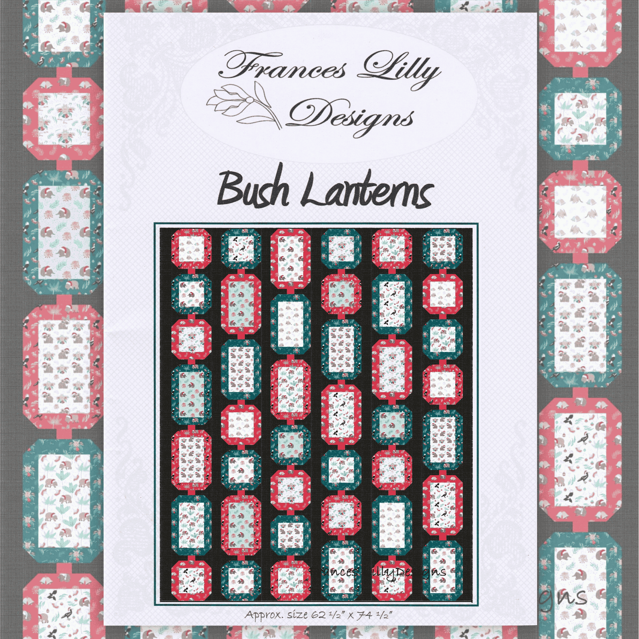 Aussie Christmas: Bush Lanterns (Dark) (Quilt Pattern ONLY) - Frances Lilly Designs - Three Wishes Patchwork Fabric