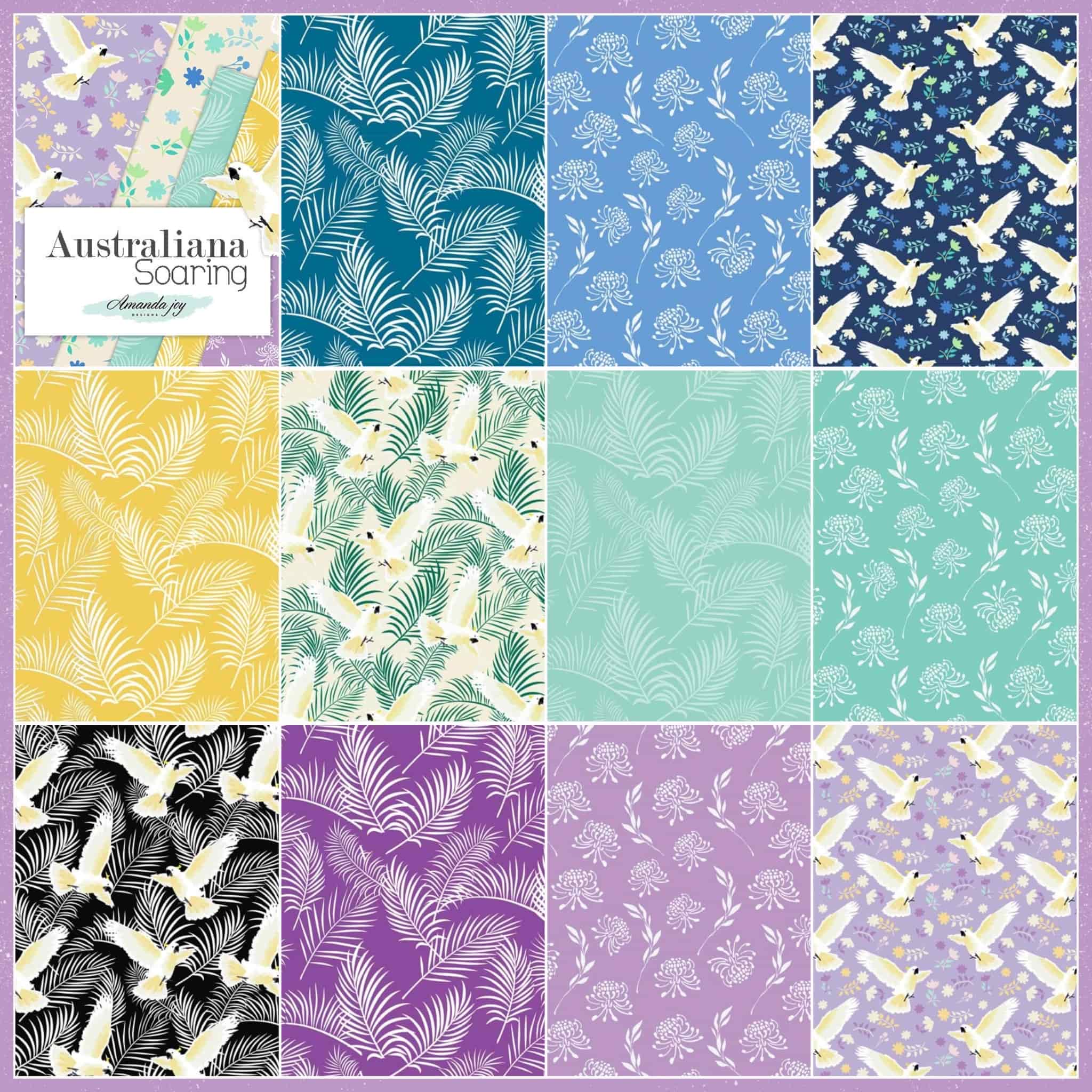 Australiana Soaring fabric bundle 11 prints cockatoo fern waratah cotton quilting patchwork collection