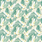 Cockatoo fabric flying bird fern botanical print cream background cotton for Australiana quilting patchwork