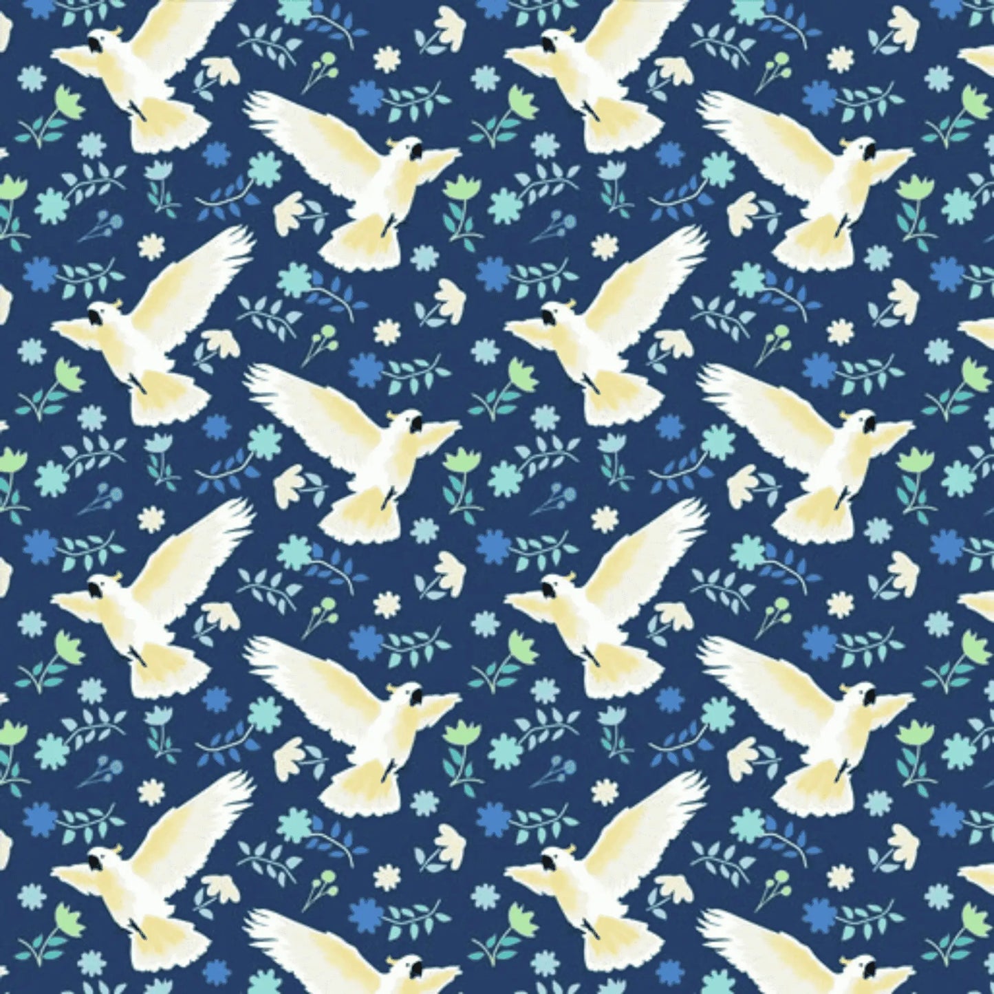 Australiana Soaring Cockatoo Flying Navy - Amanda Joy Designs KK Fabrics - Three Wishes Patchwork Fabric