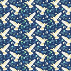 Cockatoo fabric flying bird wildflower botanical print navy background cotton for Australiana quilting patchwork