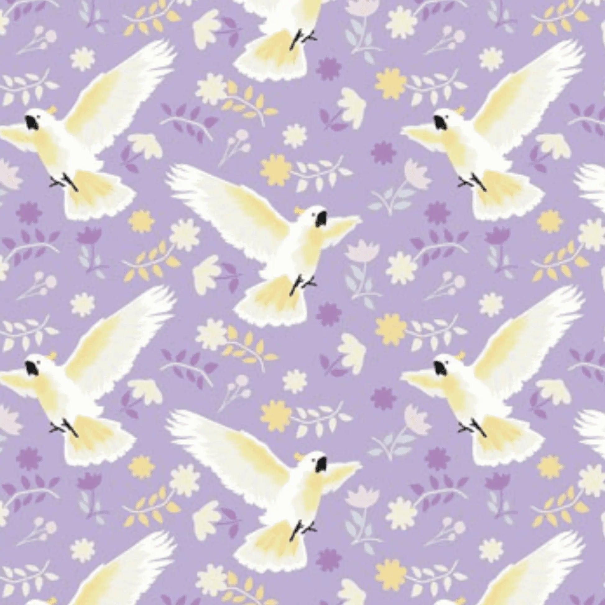 Australiana Soaring Cockatoo Flying Purple - Amanda Joy Designs KK Fabrics - Three Wishes Patchwork Fabric