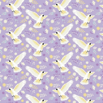 Australiana Soaring Cockatoo Flying Purple - Amanda Joy Designs KK Fabrics - Three Wishes Patchwork Fabric