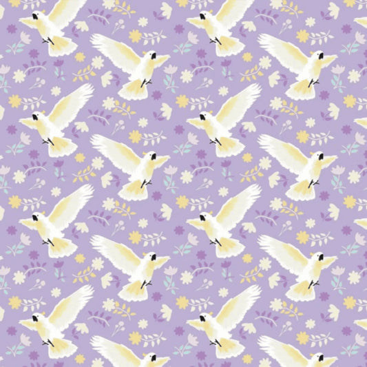 Australiana Soaring Cockatoo Flying Purple - Amanda Joy Designs KK Fabrics - Three Wishes Patchwork Fabric