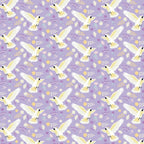 Cockatoo fabric flying bird wildflower botanical print purple background cotton for Australiana quilting patchwork