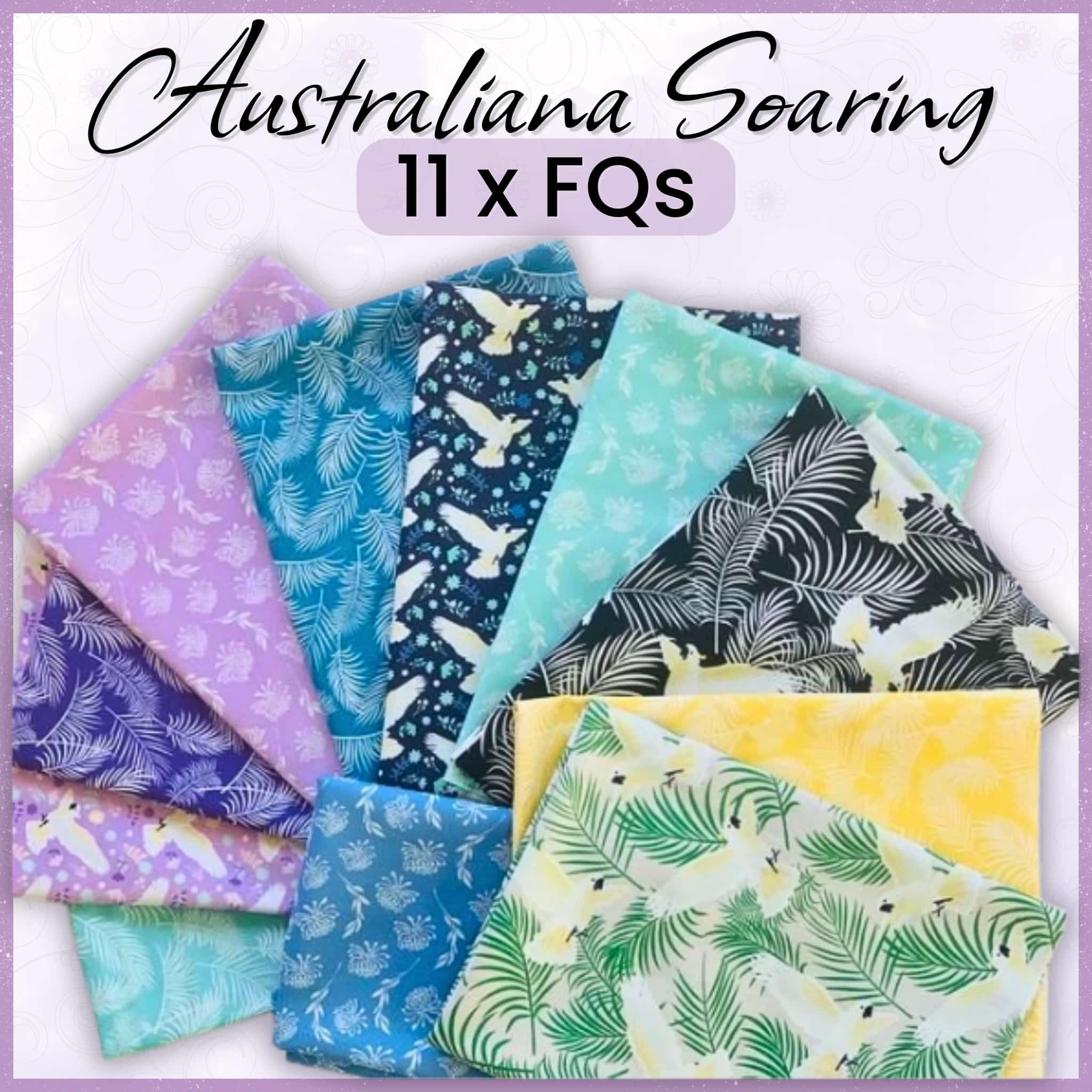 Australiana Soaring fabric bundle 11 prints cockatoo fern waratah cotton quilting patchwork fat quarter collection