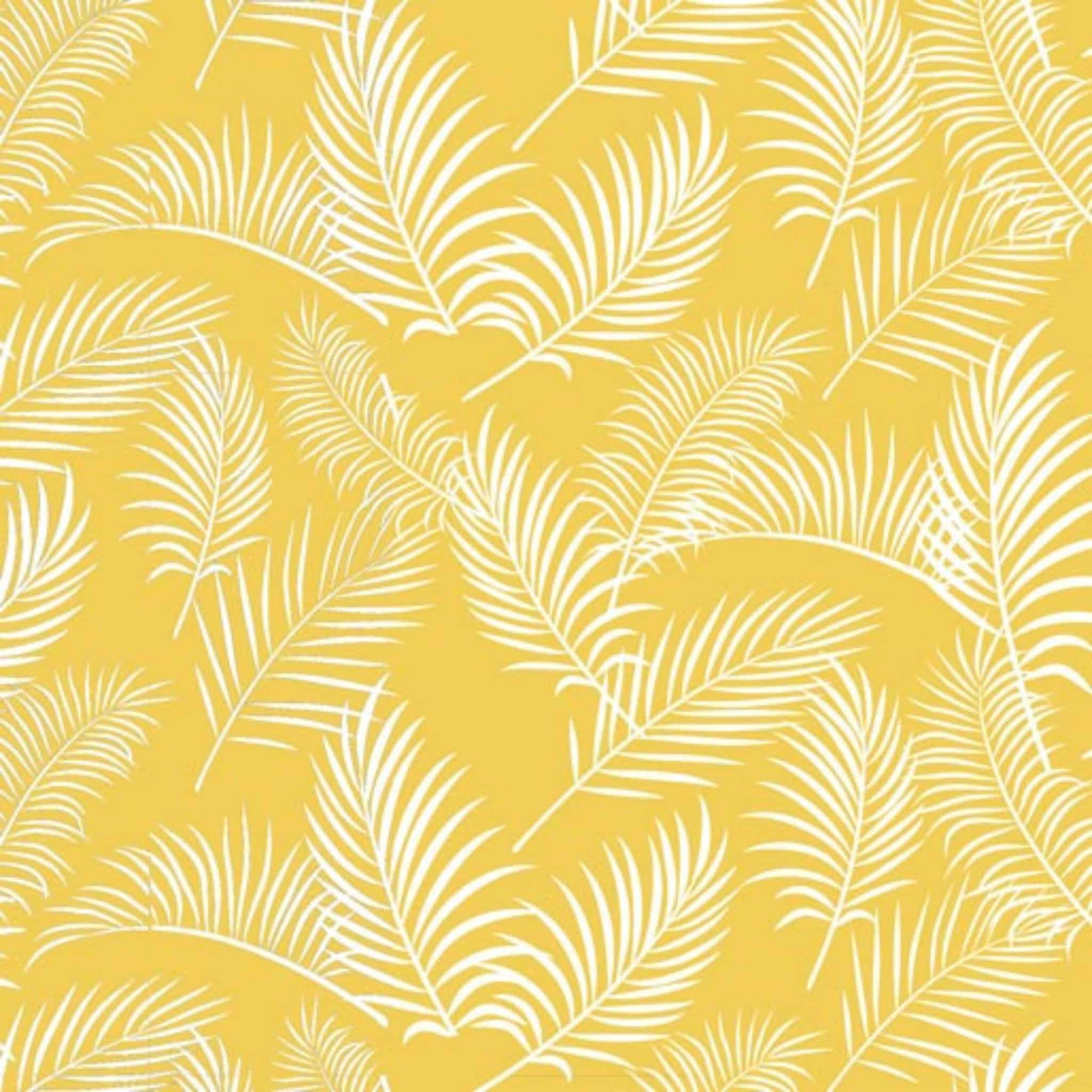 Fern fabric botanical print yellow background cotton for Australiana quilting patchwork native flora design