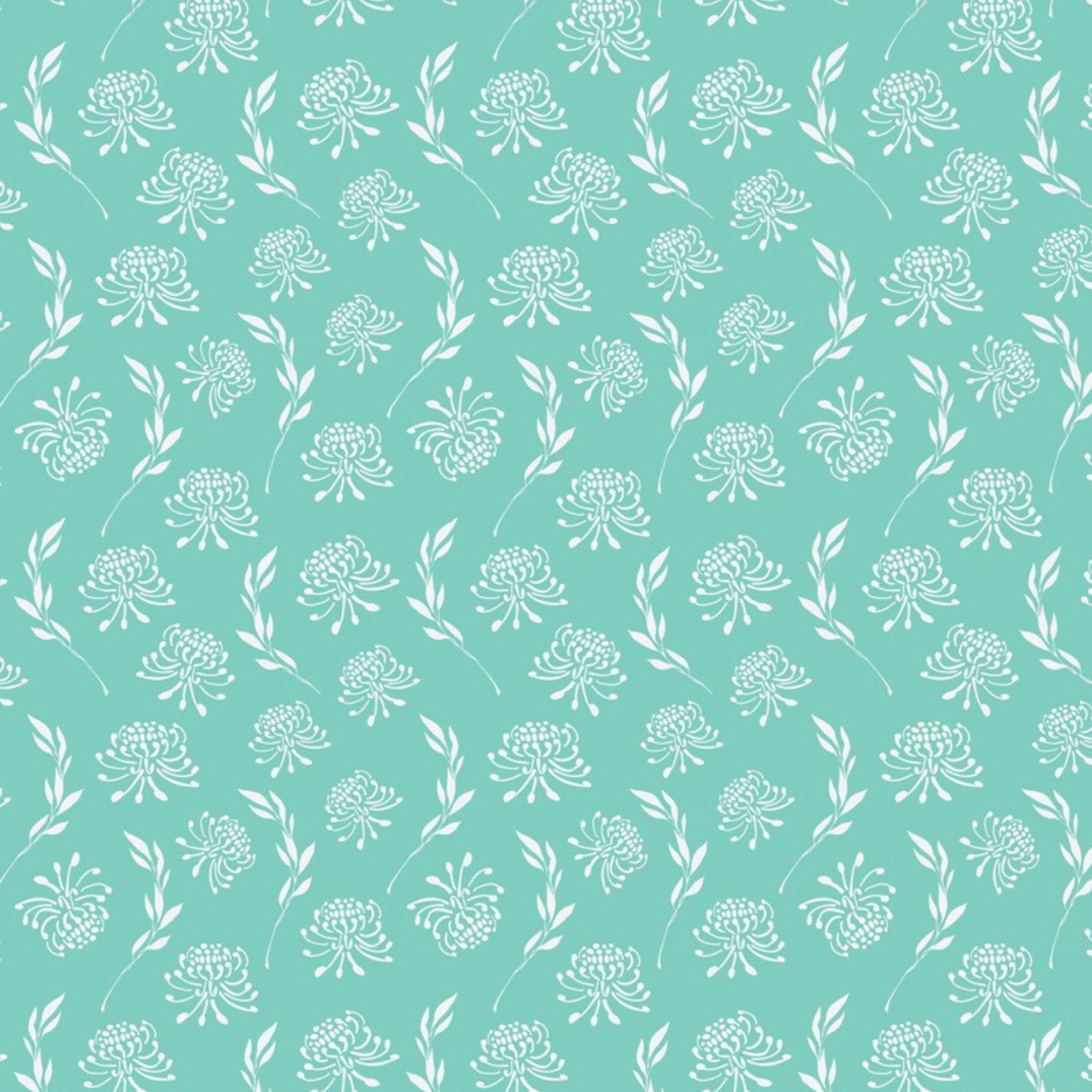 Waratah fabric white native flower botanical print turquoise background cotton for Australiana quilting patchwork