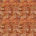 Realistic rust red brick wall fabric in terracotta amber and brown for house blocks town scene quilts and patchwork sewing projects