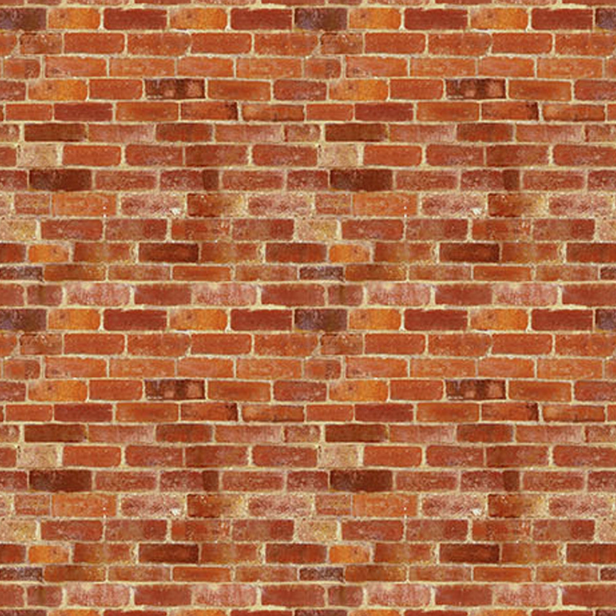 Realistic rust red brick wall fabric in terracotta amber and brown for house blocks town scene quilts and patchwork sewing projects