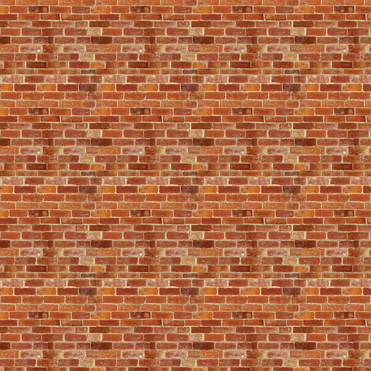 Realistic rust red brick wall fabric in terracotta amber and brown for house blocks town scene quilts and patchwork sewing projects