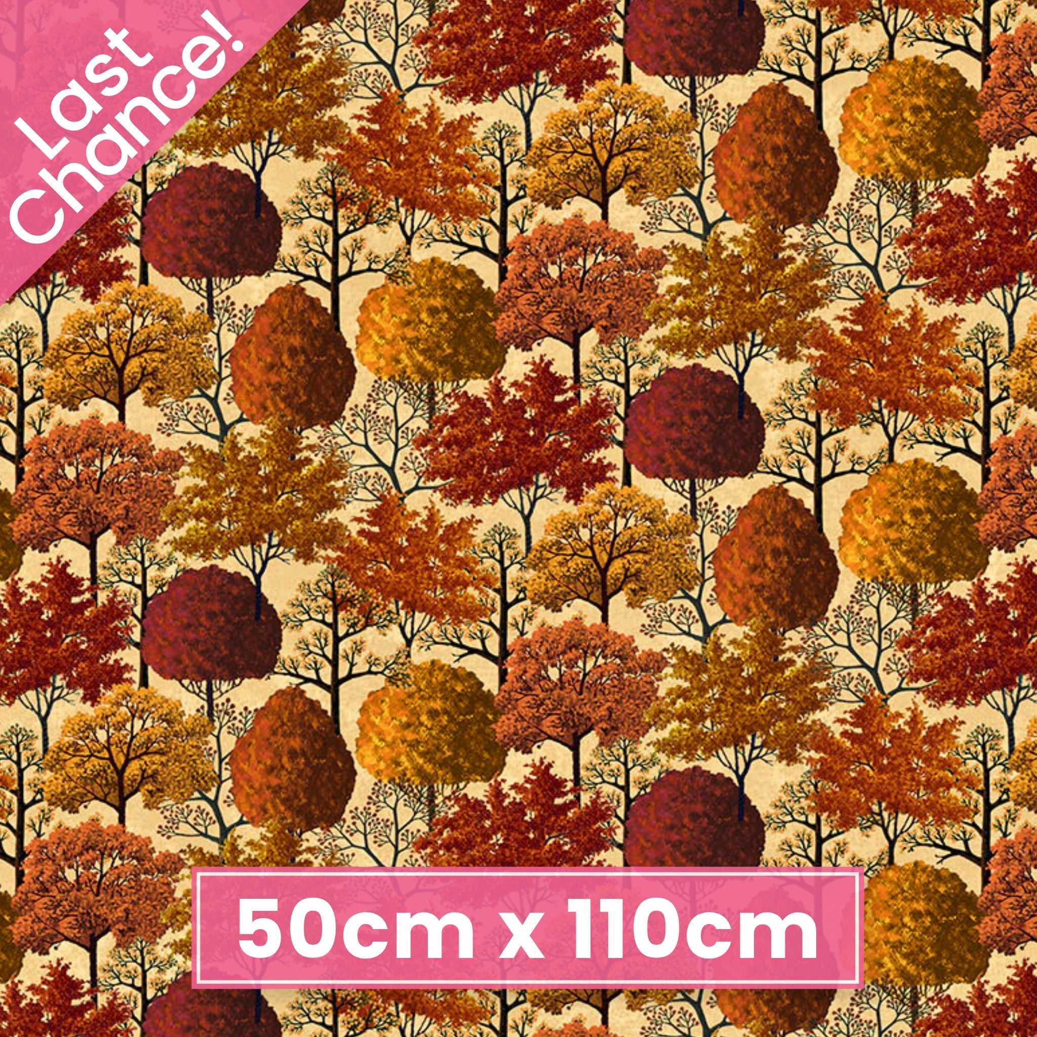Autumn trees rust orange gold burgundy cream fabric for autumn harvest quilts and patchwork sewing projects