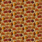 Pattern of autumn trees with red, orange, and brown leaves on a beige fabric quilting cotton