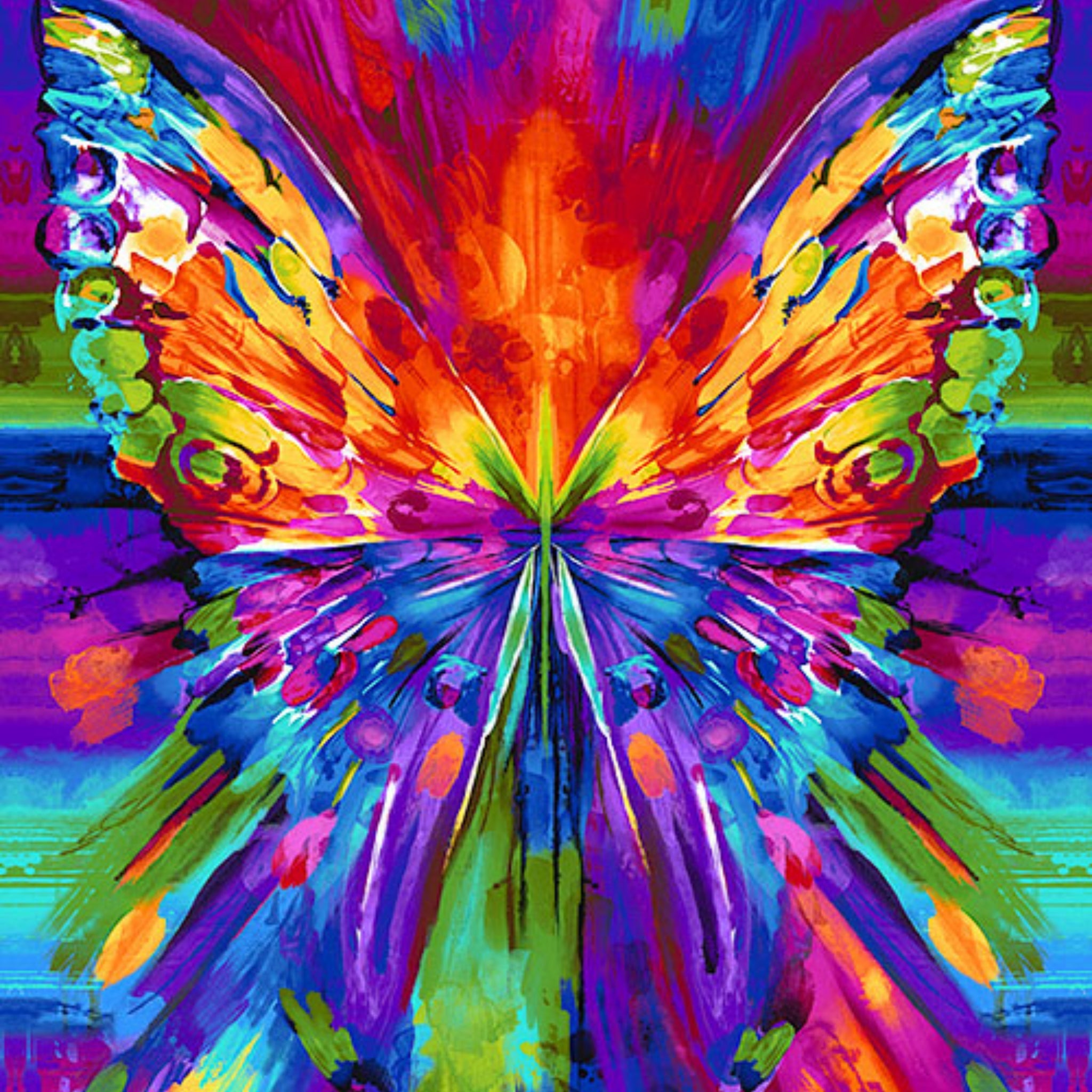 Rainbow Chong-A Hwang butterfly panel in vibrant multi colours for feature quilts and wall hangings