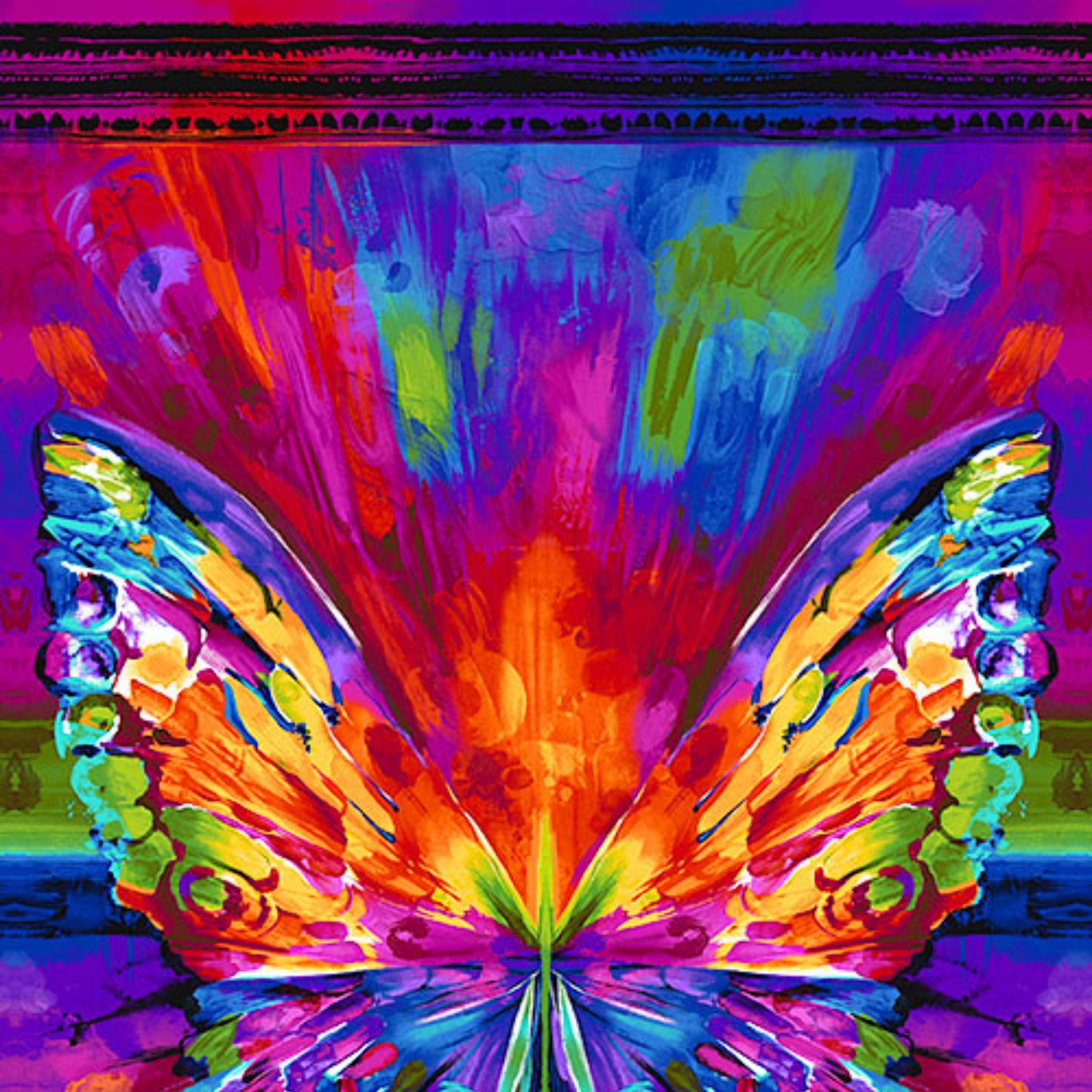 Rainbow Timeless Treasures butterfly panel in vibrant multi colours for feature quilts and wall hangings