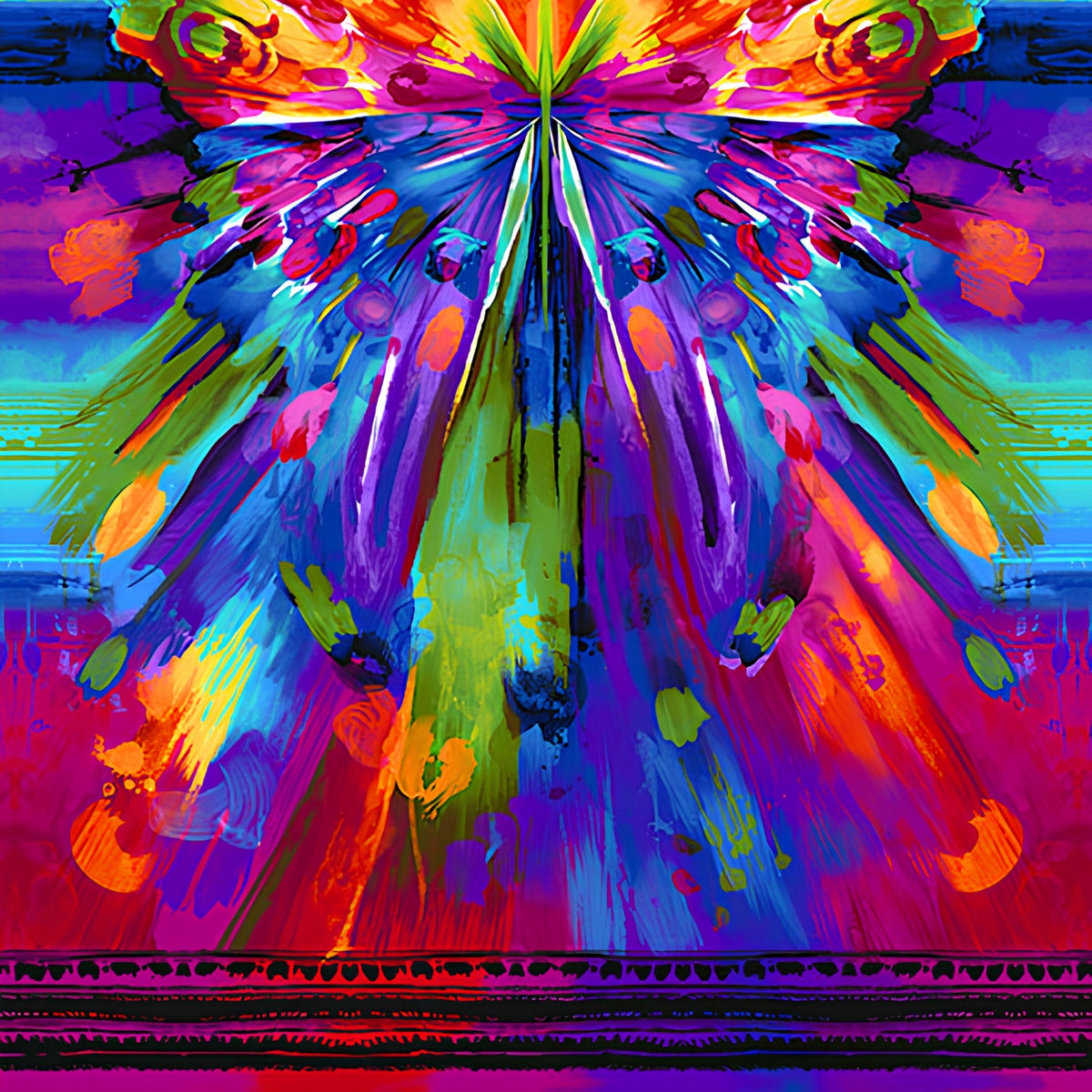 Rainbow butterfly panel purple pink orange blue digital print for feature quilts wall hangings and patchwork sewing projects