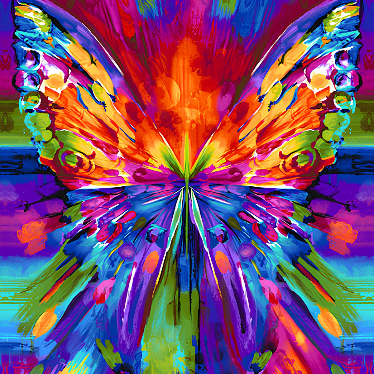Rainbow butterfly panel purple pink orange blue digital print for feature quilts wall hangings and patchwork sewing projects