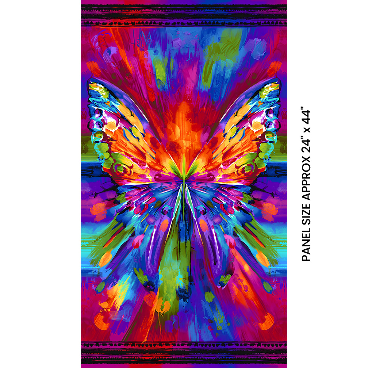 Rainbow butterfly panel purple pink orange blue digital print for feature quilts wall hangings and patchwork sewing projects