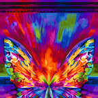 Rainbow butterfly panel purple pink orange blue digital print for feature quilts wall hangings and patchwork sewing projects