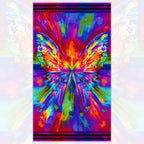 Rainbow butterfly panel purple pink orange blue digital print for feature quilts wall hangings and patchwork sewing projects