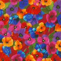 Bold multi-coloured pansies digital print fabric for feature quilts and patchwork sewing projects