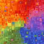 Rainbow geometric squares digital print fabric in vibrant multi colours for modern quilts and patchwork sewing projects