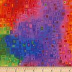 Multicolored geometric squares digital print fabric in vibrant multi colours for modern quilts and patchwork sewing projects