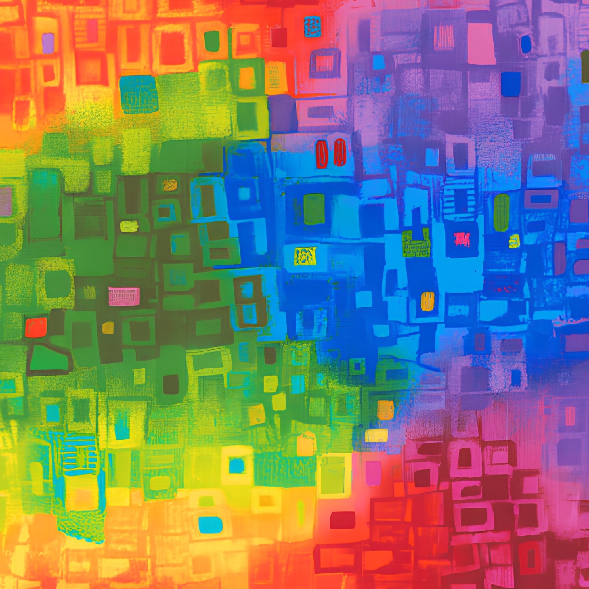 Abstract geometric squares rainbow ombre digital print fabric for feature quilts backgrounds sashing and patchwork sewing projects