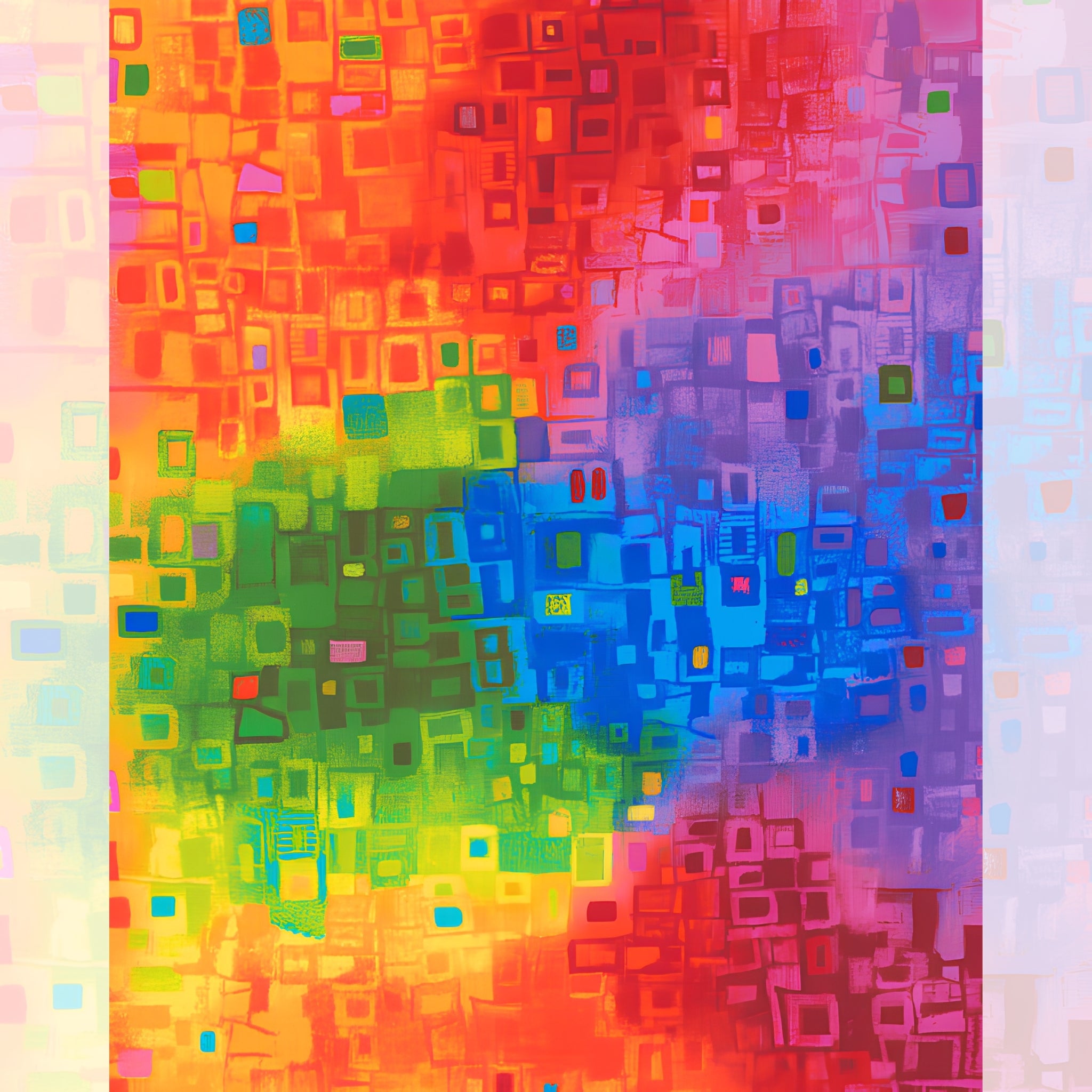 Abstract geometric squares rainbow ombre digital print fabric for feature quilts backgrounds sashing and patchwork sewing projects