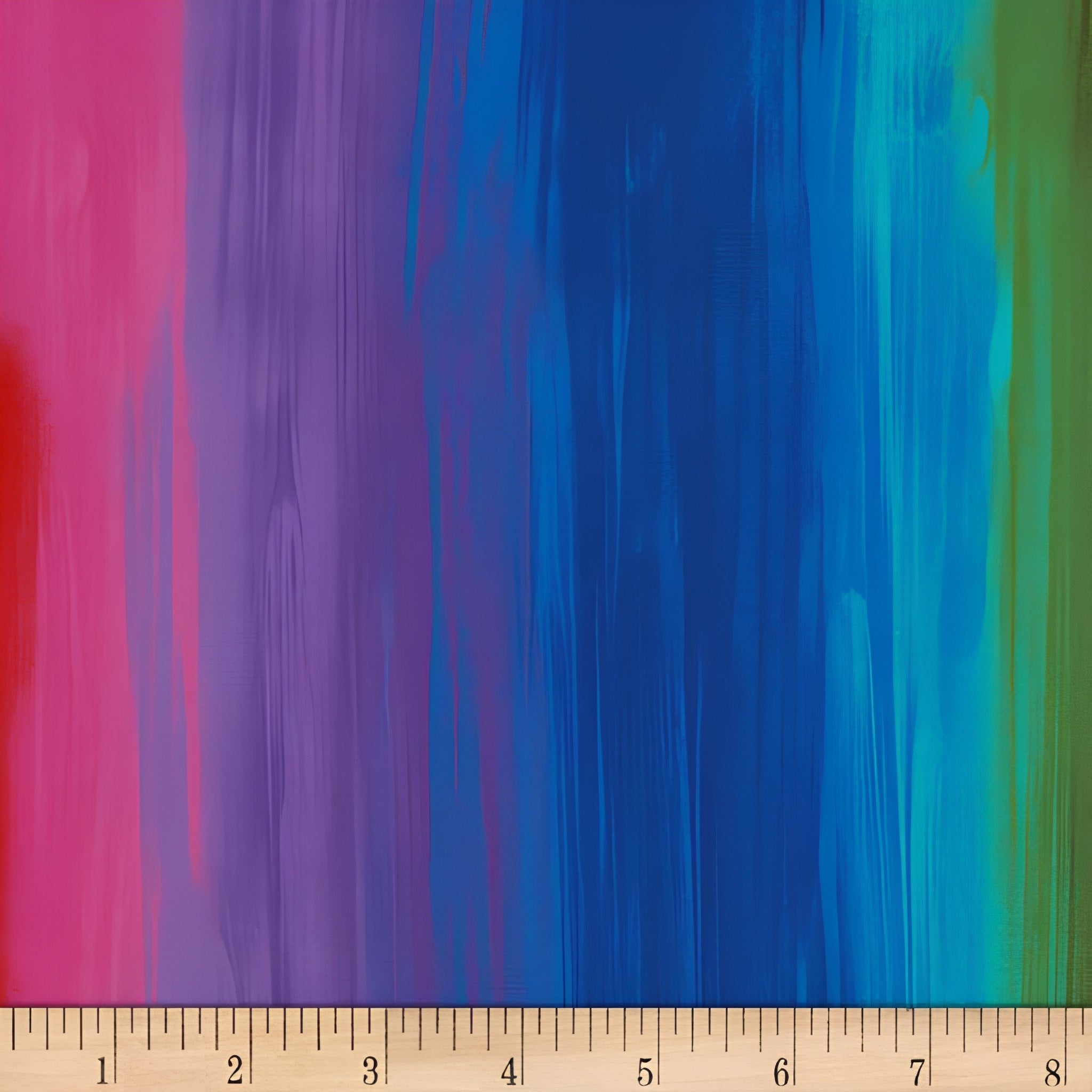 Rainbow brushstroke stripe digital print red pink purple blue turquoise green yellow fabric for feature quilts backgrounds and patchwork sewing projects
