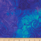 Swirling abstract blue purple turquoise digital print for modern quilts and patchwork sewing projects