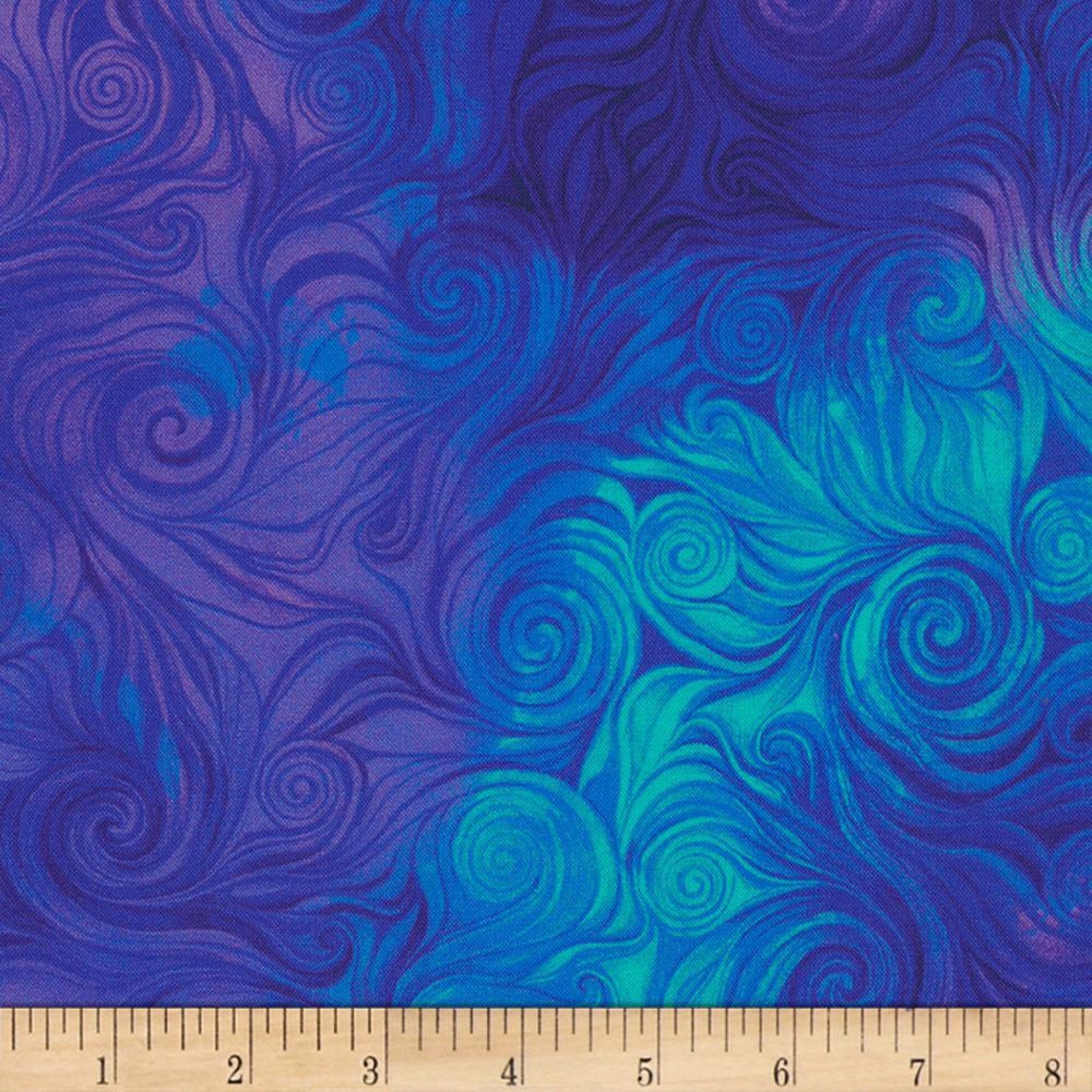 Swirling abstract blue purple turquoise digital print for modern quilts and patchwork sewing projects