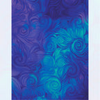 Swirling feathered scroll digital print cobalt blue turquoise blender fabric for feature quilts sashing and patchwork sewing projects