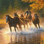 Horse panel digitally printed cowboy wild horses fabric for cushion covers wall hangings and horse-themed projects