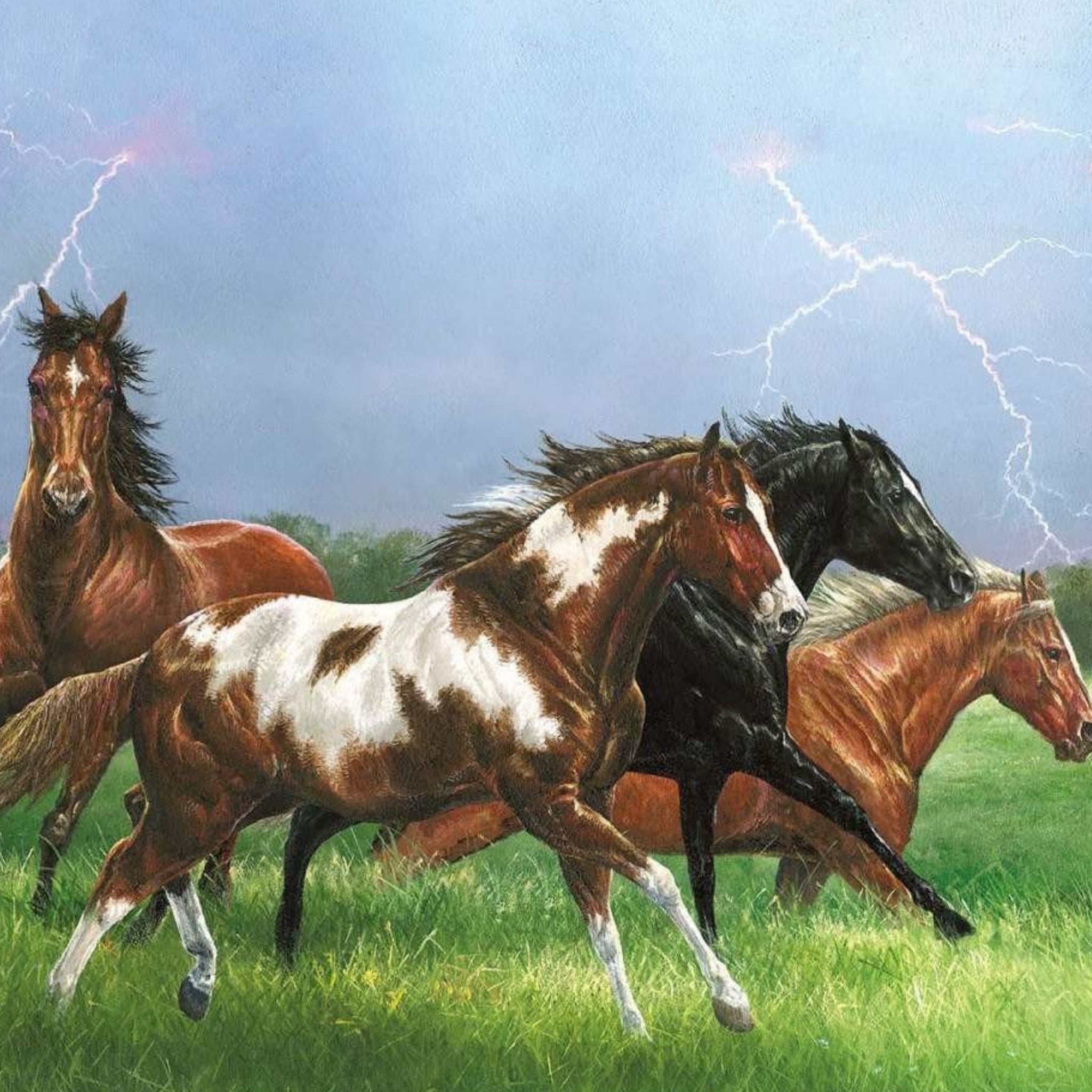 Horse panel digitally printed storm wild horses fabric for cushion covers wall hangings and horse-themed projects