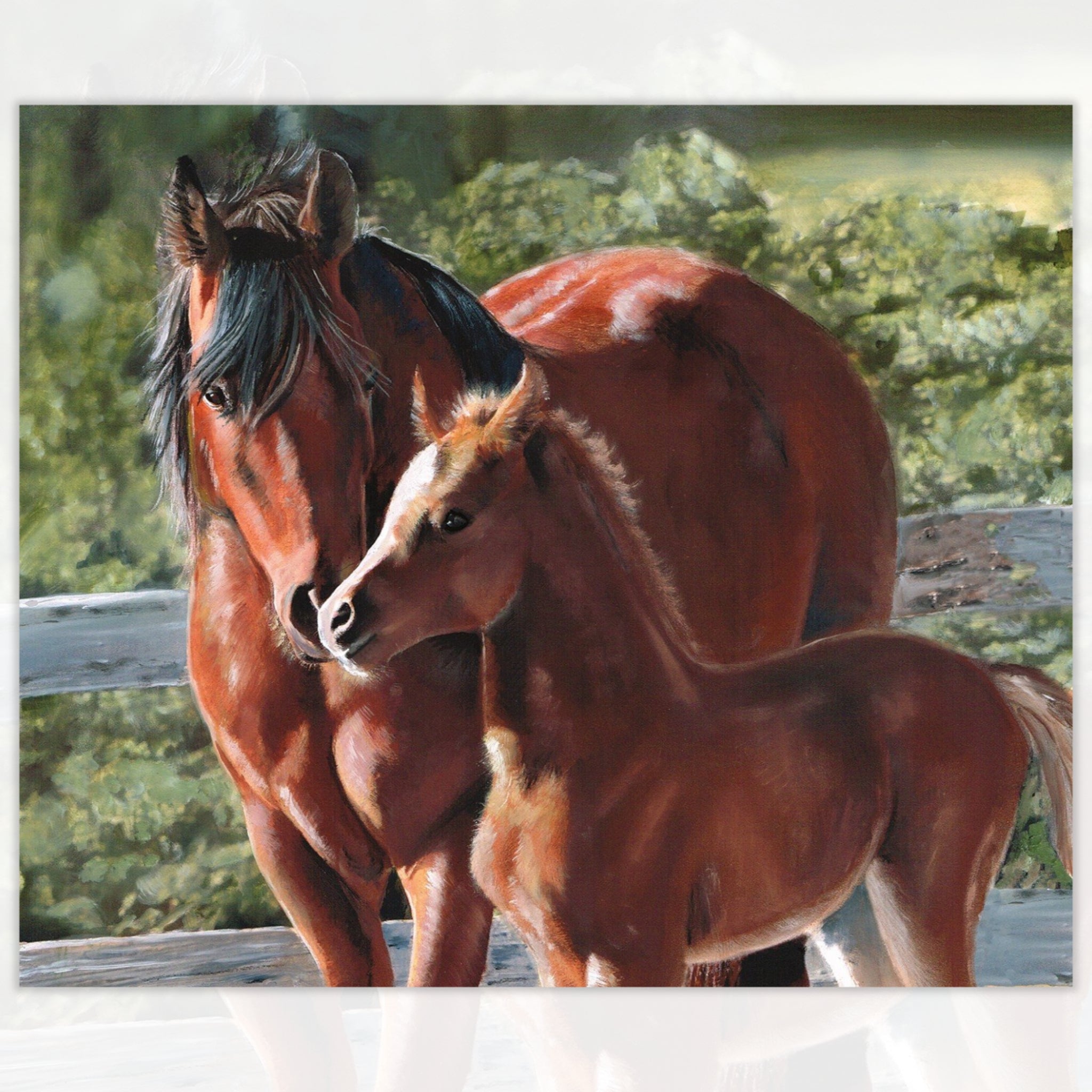 Horse panel digitally printed mare foal horses fabric for cushion covers wall hangings and horse-themed projects