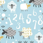 Cute counting sheep numbers soft blue fabric for baby quilts nursery décor pillowcases and wall hangings