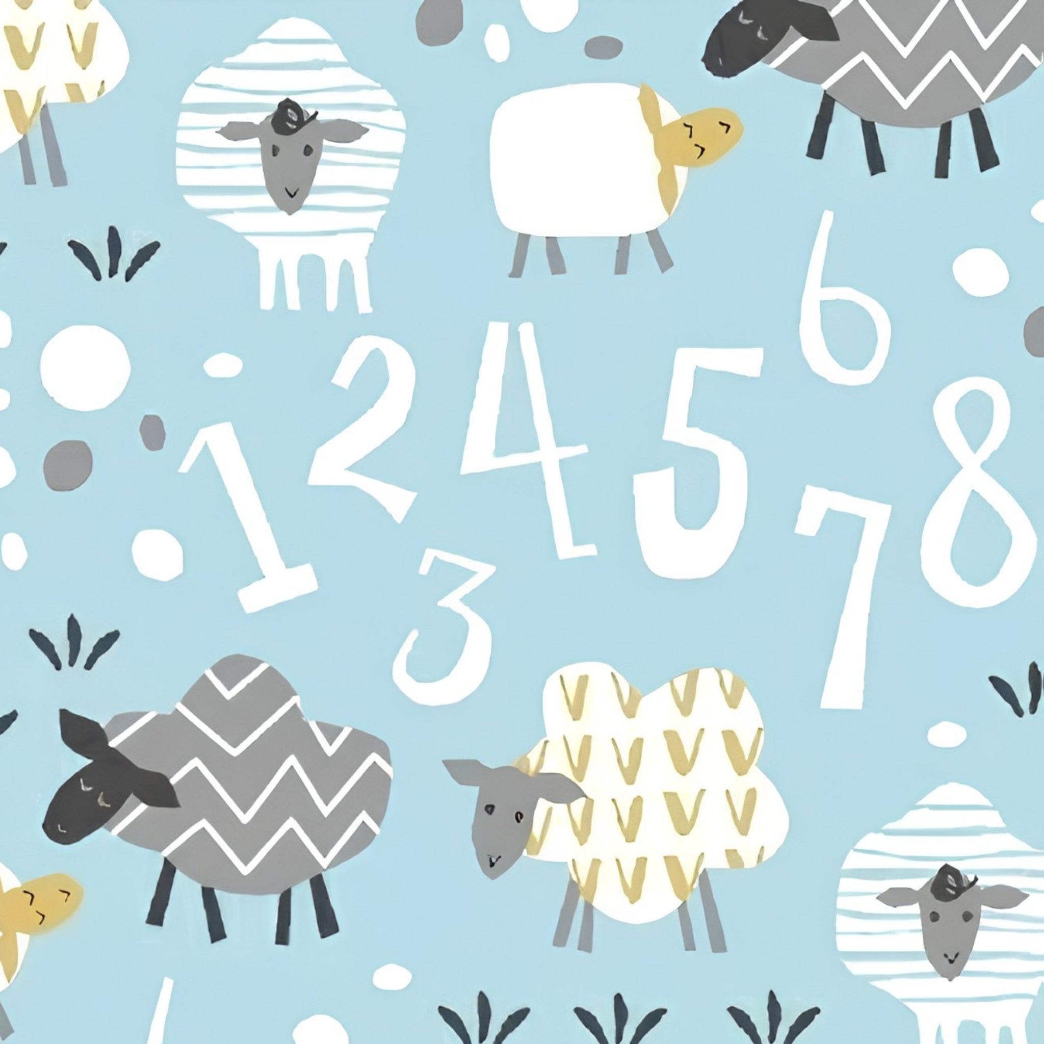 Cute counting sheep numbers soft blue fabric for baby quilts nursery décor pillowcases and wall hangings