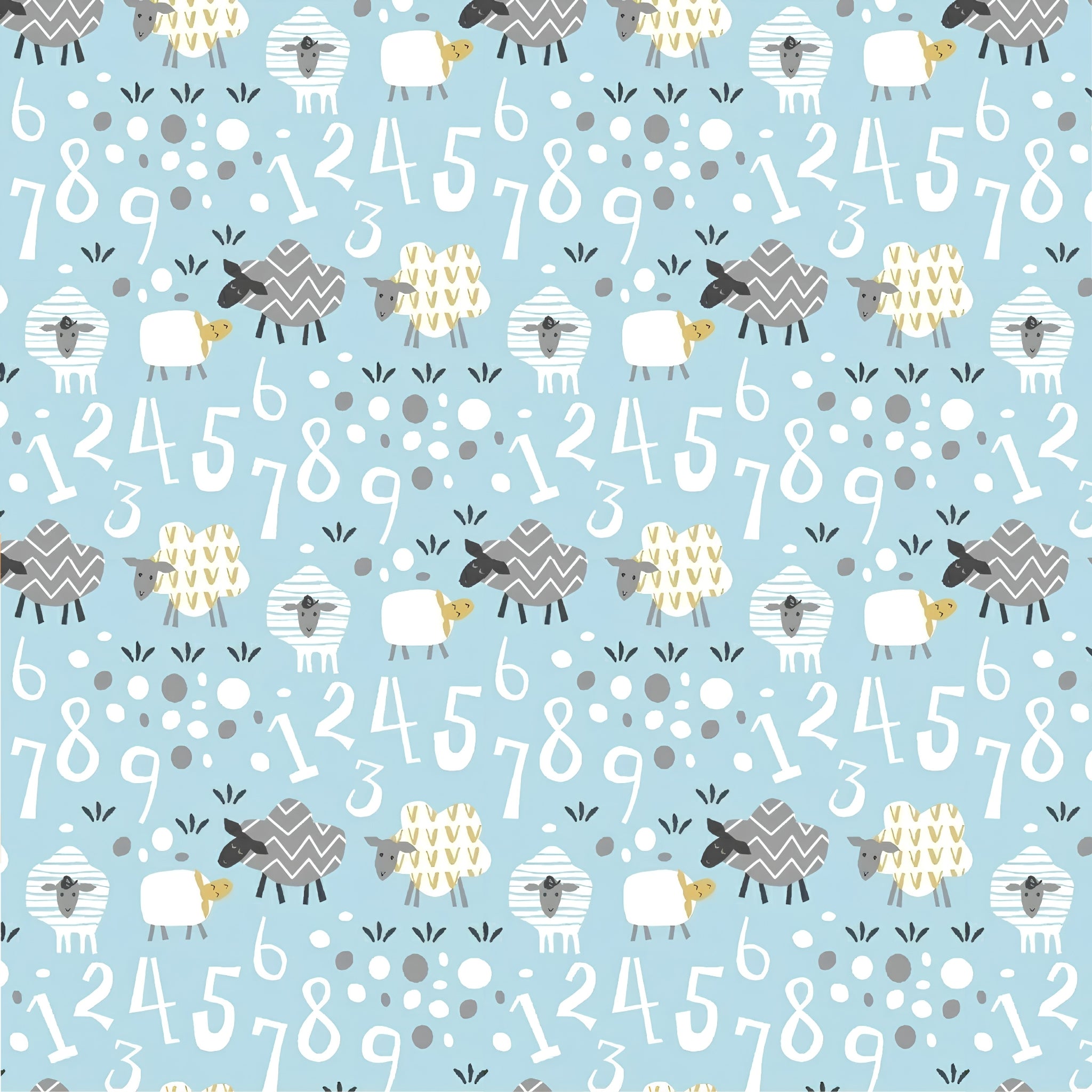 Cute counting sheep numbers soft blue fabric for baby quilts nursery décor pillowcases and wall hangings
