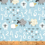 Cute counting sheep numbers soft blue fabric for baby quilts nursery décor pillowcases and wall hangings