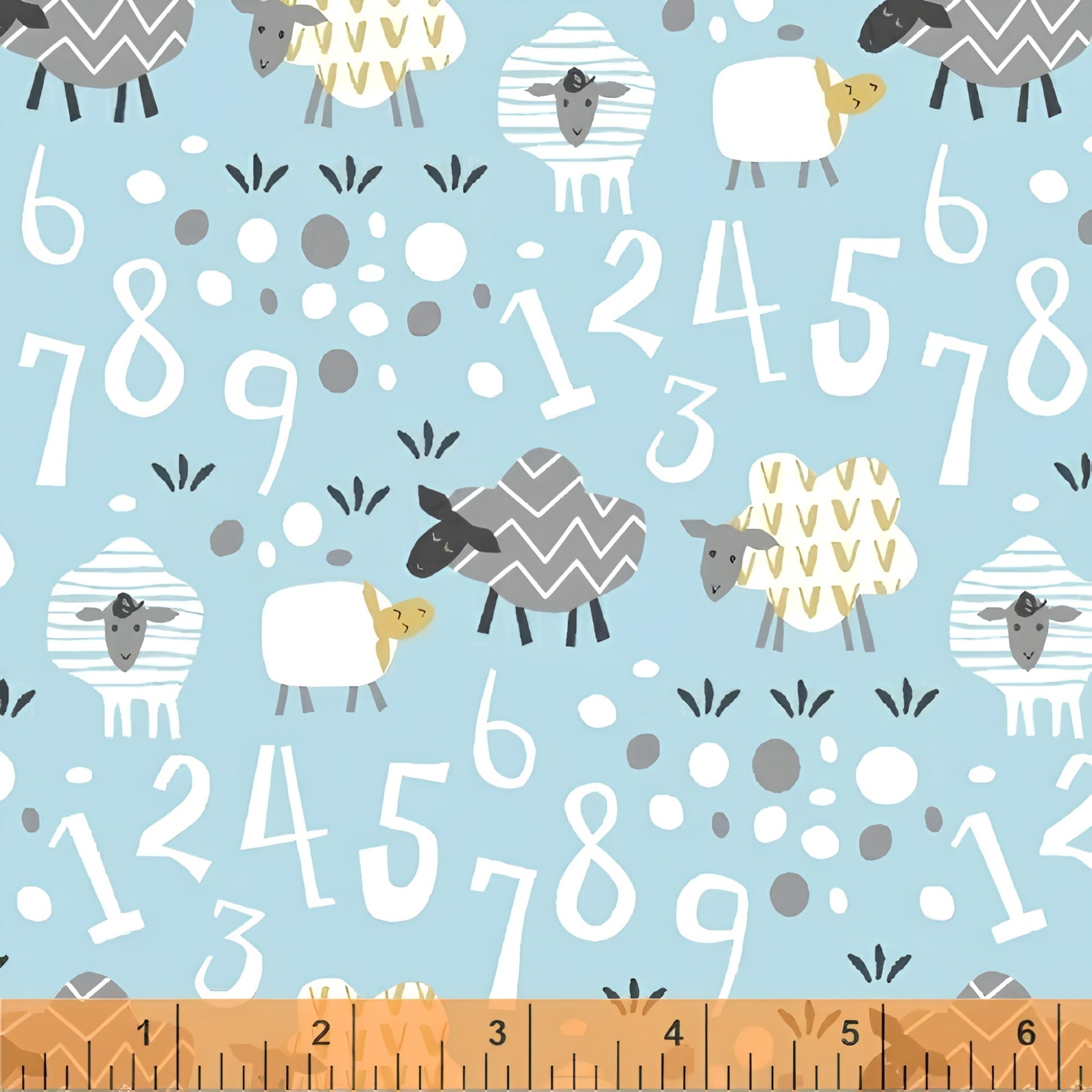 Cute counting sheep numbers soft blue fabric for baby quilts nursery décor pillowcases and wall hangings
