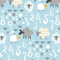 Cute counting sheep numbers soft blue fabric for baby quilts nursery décor pillowcases and wall hangings