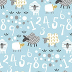 Cute counting sheep numbers soft blue fabric for baby quilts nursery décor pillowcases and wall hangings