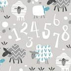 Cute counting sheep numbers soft grey fabric for baby quilts nursery décor pillowcases and wall hangings