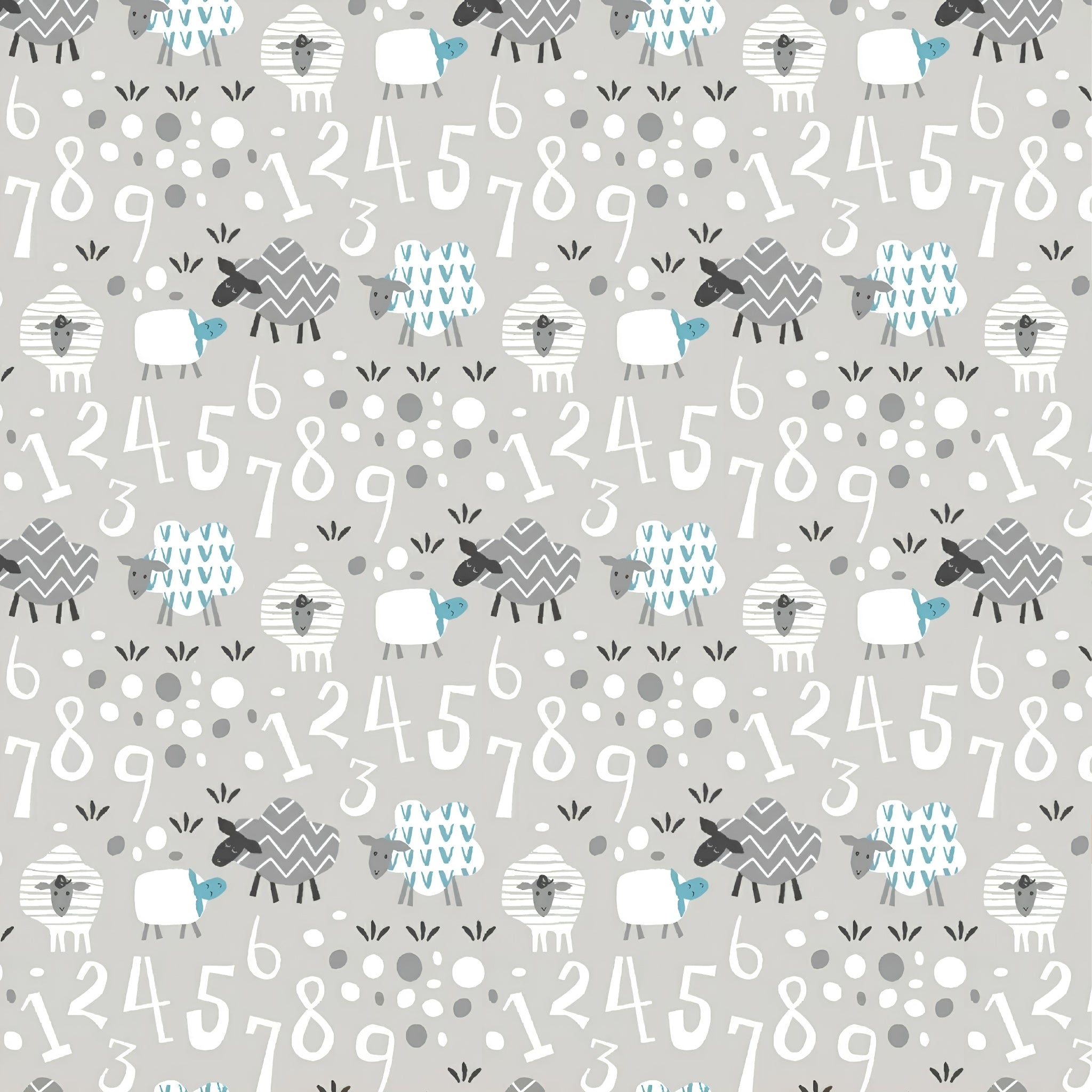Cute counting sheep numbers soft grey fabric for baby quilts nursery décor pillowcases and wall hangings