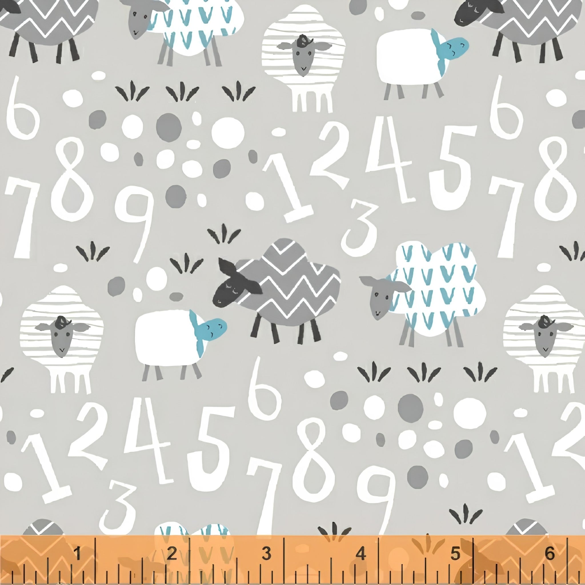 Cute counting sheep numbers soft grey fabric for baby quilts nursery décor pillowcases and wall hangings