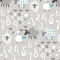 Cute counting sheep numbers soft grey fabric for baby quilts nursery décor pillowcases and wall hangings