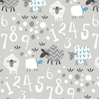 Cute counting sheep numbers soft grey fabric for baby quilts nursery décor pillowcases and wall hangings