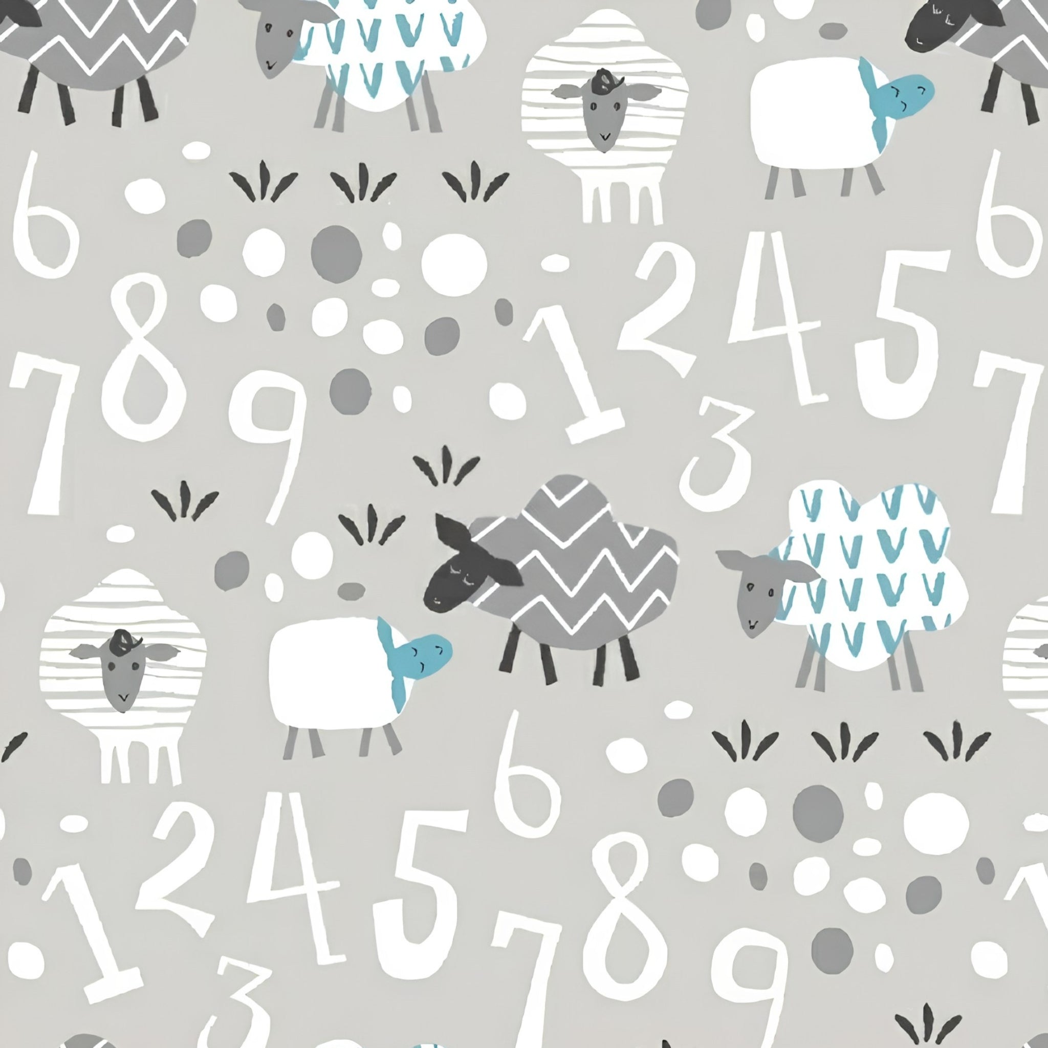 Cute counting sheep numbers soft grey fabric for baby quilts nursery décor pillowcases and wall hangings
